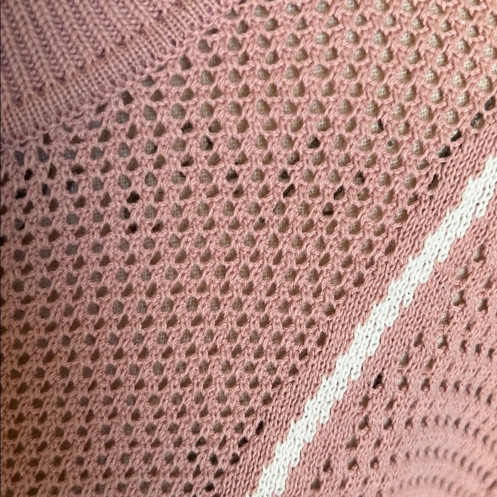 NEW Varley Pink & White Calva Zip Open Knit Sweater Sz M - Picture 2 of 12